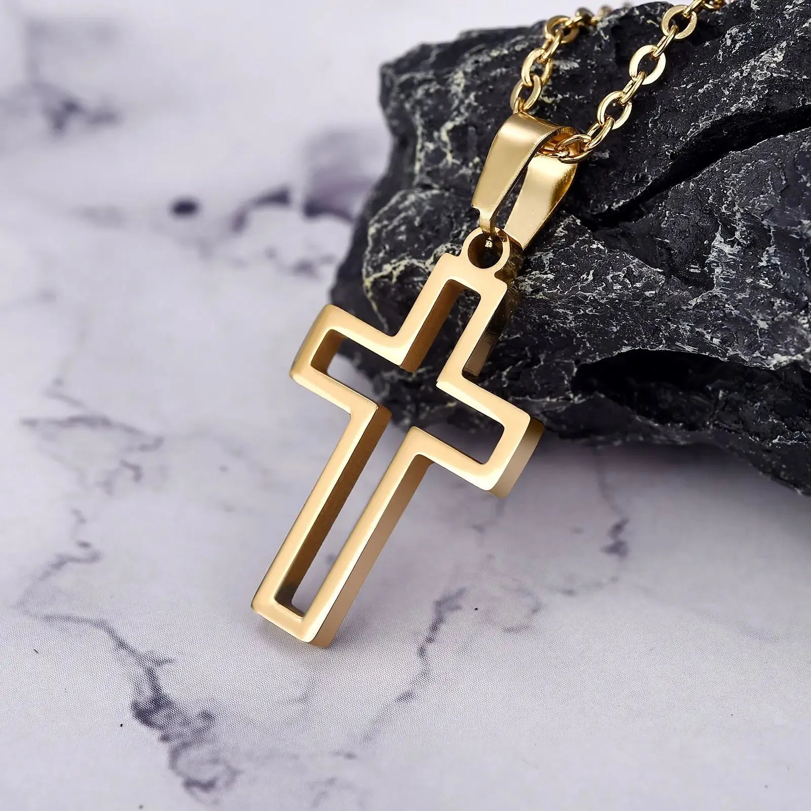 2023 Cross Pendant Necklace Women Men Stainless Steel Link Chain Charm Necklace Cool Boys Girls Punk Hip Hop Jewelry Gift