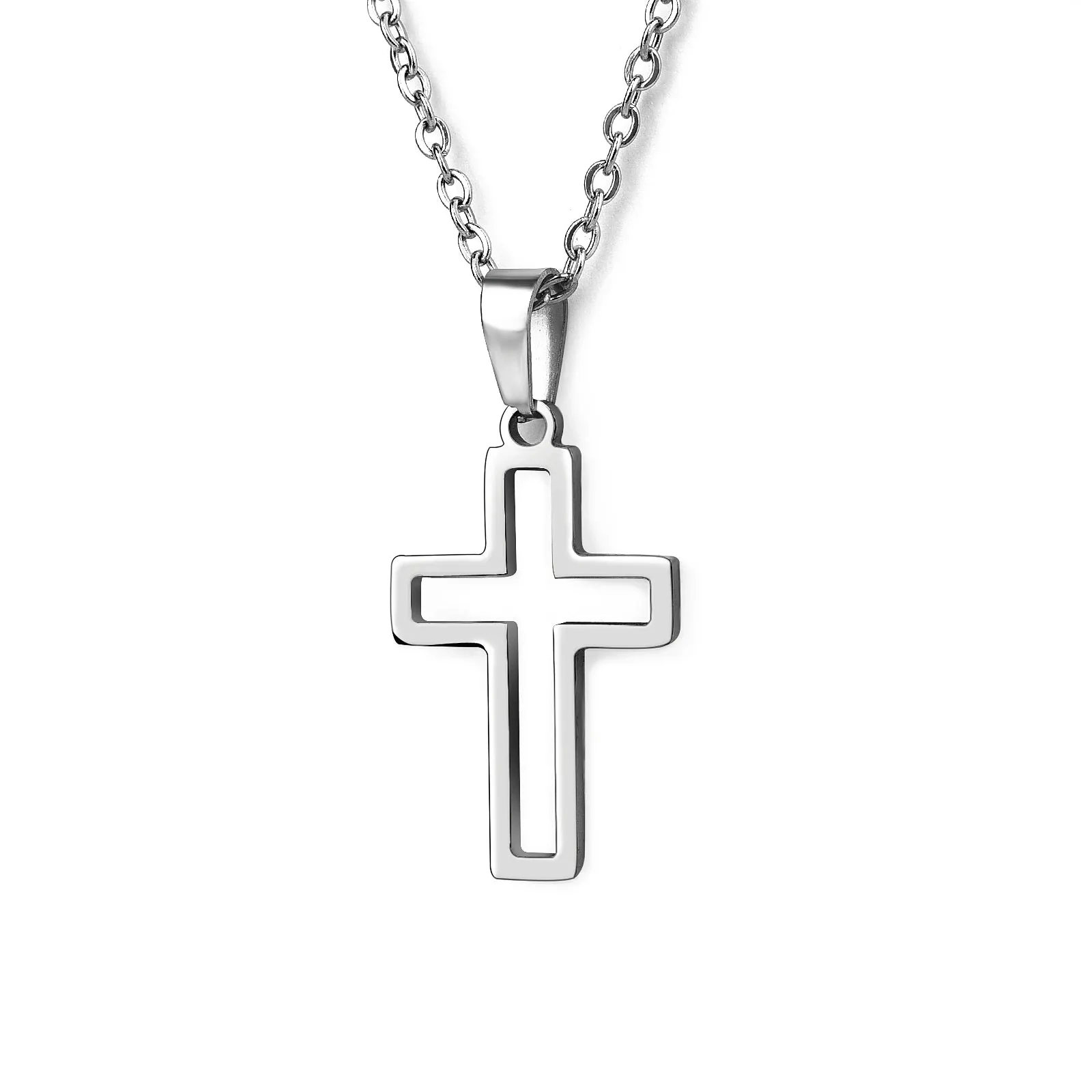 2023 Cross Pendant Necklace Women Men Stainless Steel Link Chain Charm Necklace Cool Boys Girls Punk Hip Hop Jewelry Gift