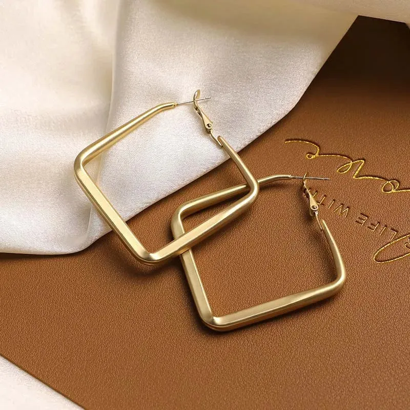 2023 Fashion Gold Color Big Square Hoop Earrings For Women Exaggerated Metal Geometric Irregular Circle Earrings Jewelry