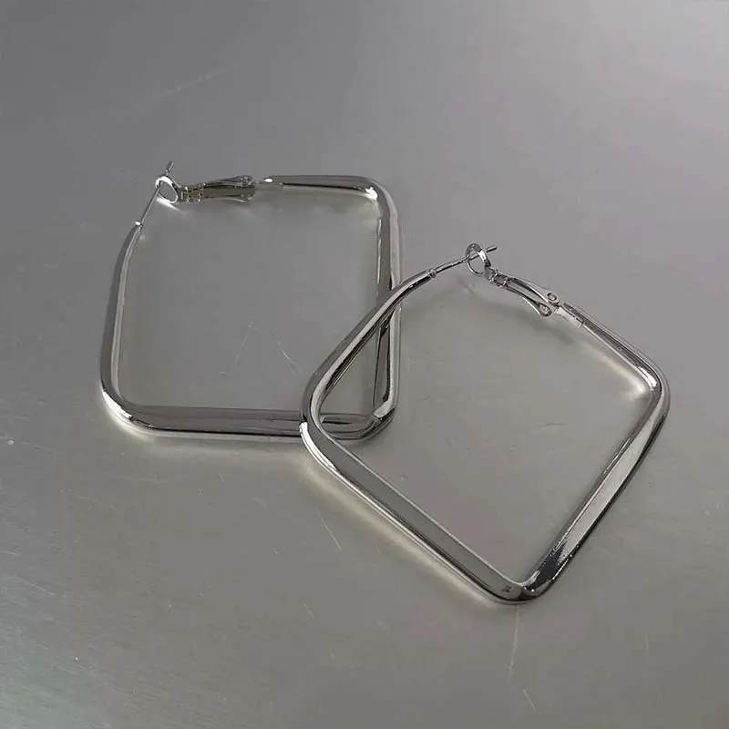 2023 Fashion Gold Color Big Square Hoop Earrings For Women Exaggerated Metal Geometric Irregular Circle Earrings Jewelry