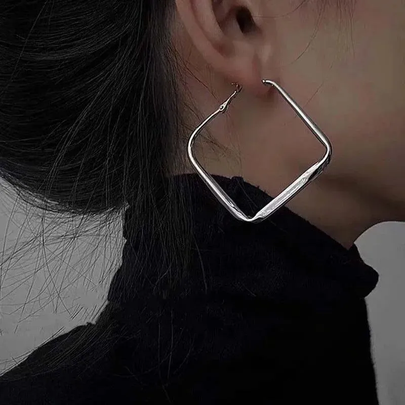 2023 Fashion Gold Color Big Square Hoop Earrings For Women Exaggerated Metal Geometric Irregular Circle Earrings Jewelry