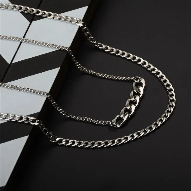 2024 Hip Hop Double Layer Titanium Steel Necklace For Men Women Unisex Vintage Sweater Nk Chain Punk Jewelry Kpop Accessories