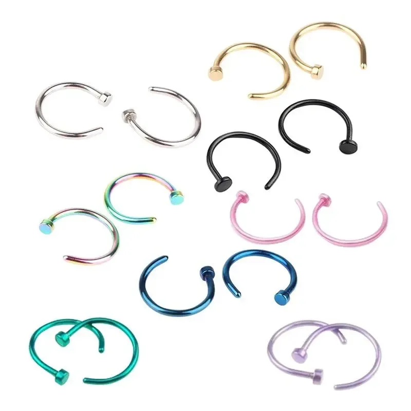 2Pc Stainless Steel Fake Nose Ring C Shape Septum Nose Piercing Lip Rings Ear Cartilage Piercing Women Body Jewelry Wholesale