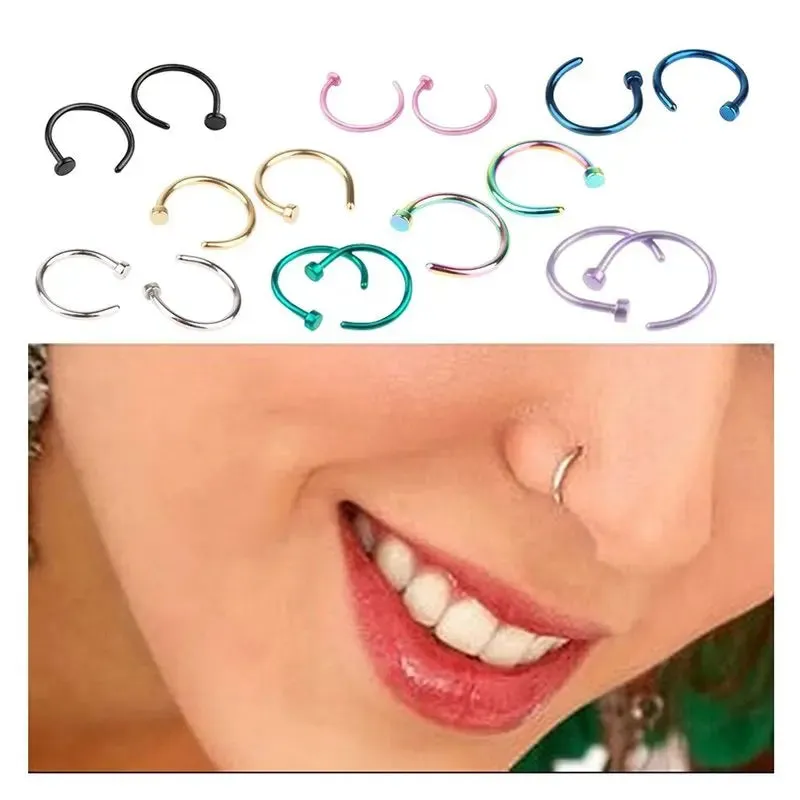 2Pc Stainless Steel Fake Nose Ring C Shape Septum Nose Piercing Lip Rings Ear Cartilage Piercing Women Body Jewelry Wholesale