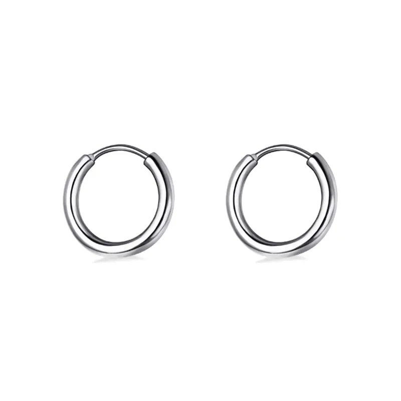 3 pairs of punk stainless steel men's earrings with a sleek plain loop light luxury surround design of vintage hoop earrings