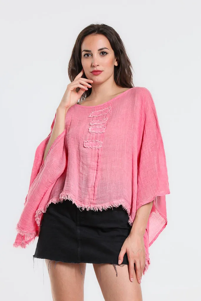 Aiyana Crinkle Linen Patch Top (BQ135)