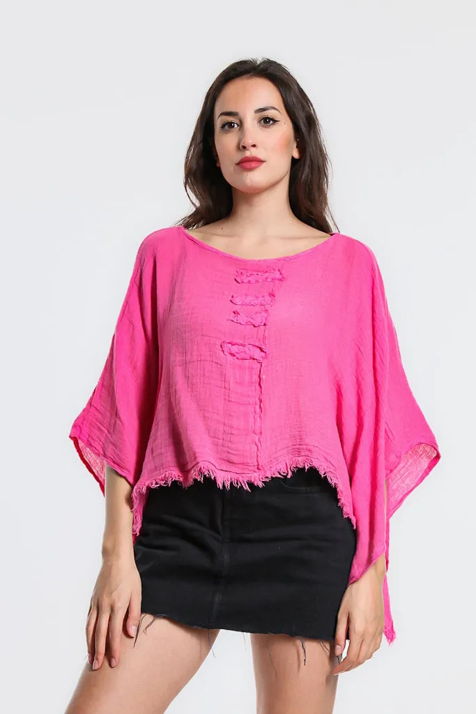 Aiyana Crinkle Linen Patch Top (BQ135)