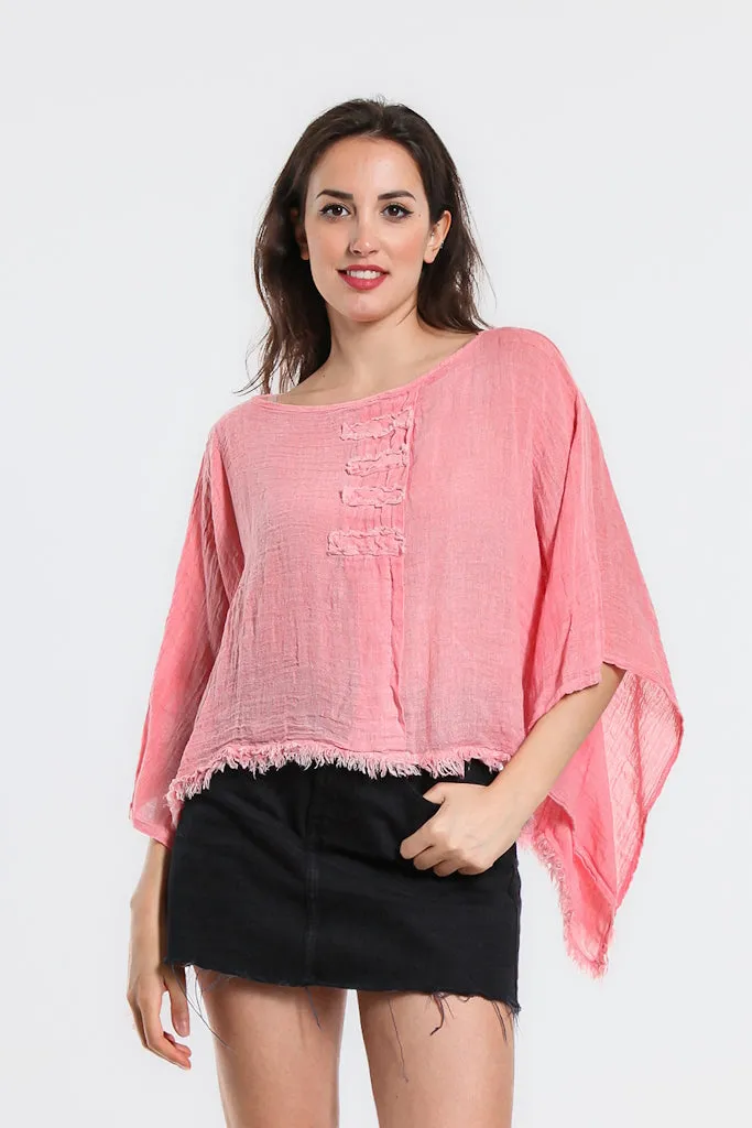 Aiyana Crinkle Linen Patch Top (BQ135)