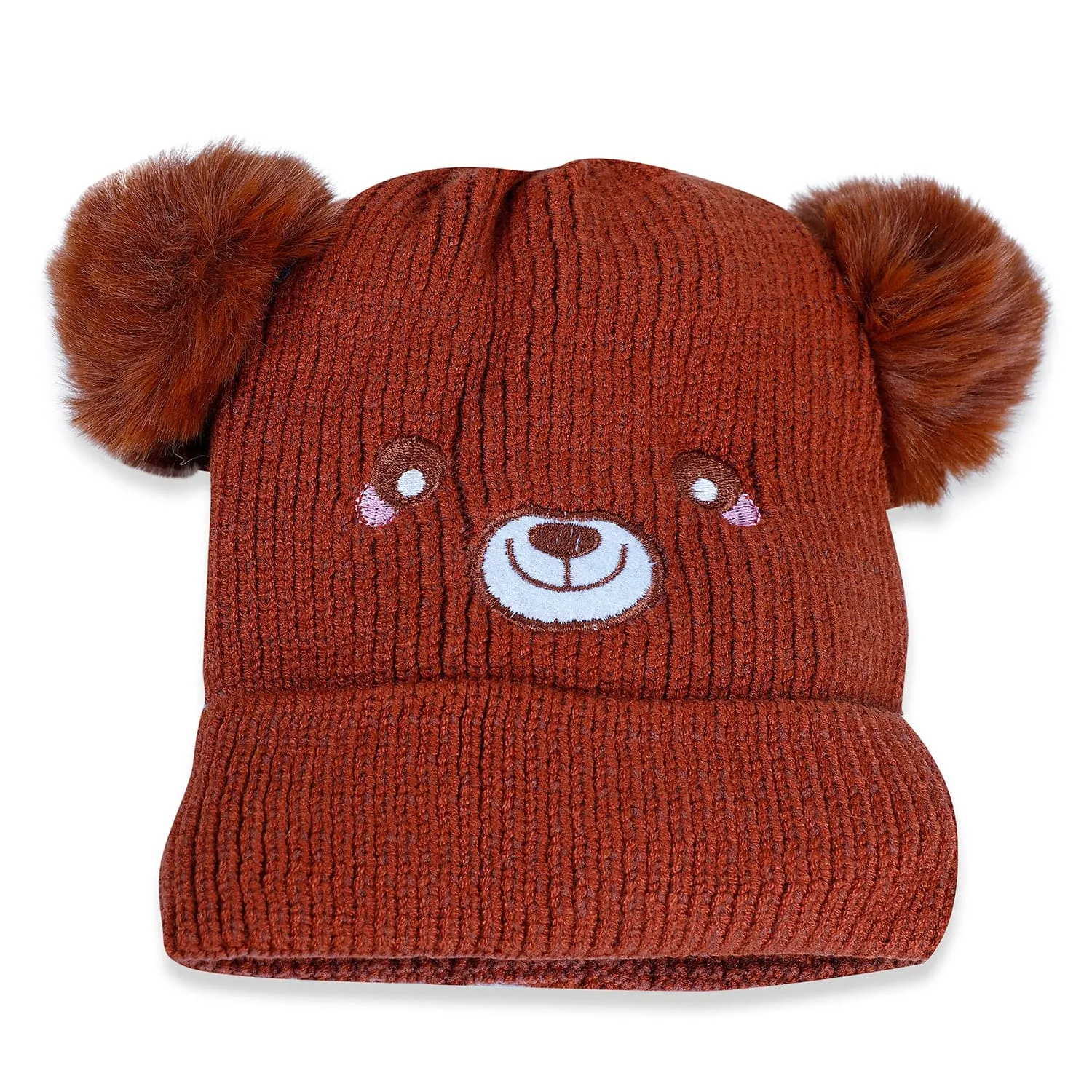 Baby Moo Bear Pom Pom Breathable Beanie Warm Knitted Woollen Cap - Brown