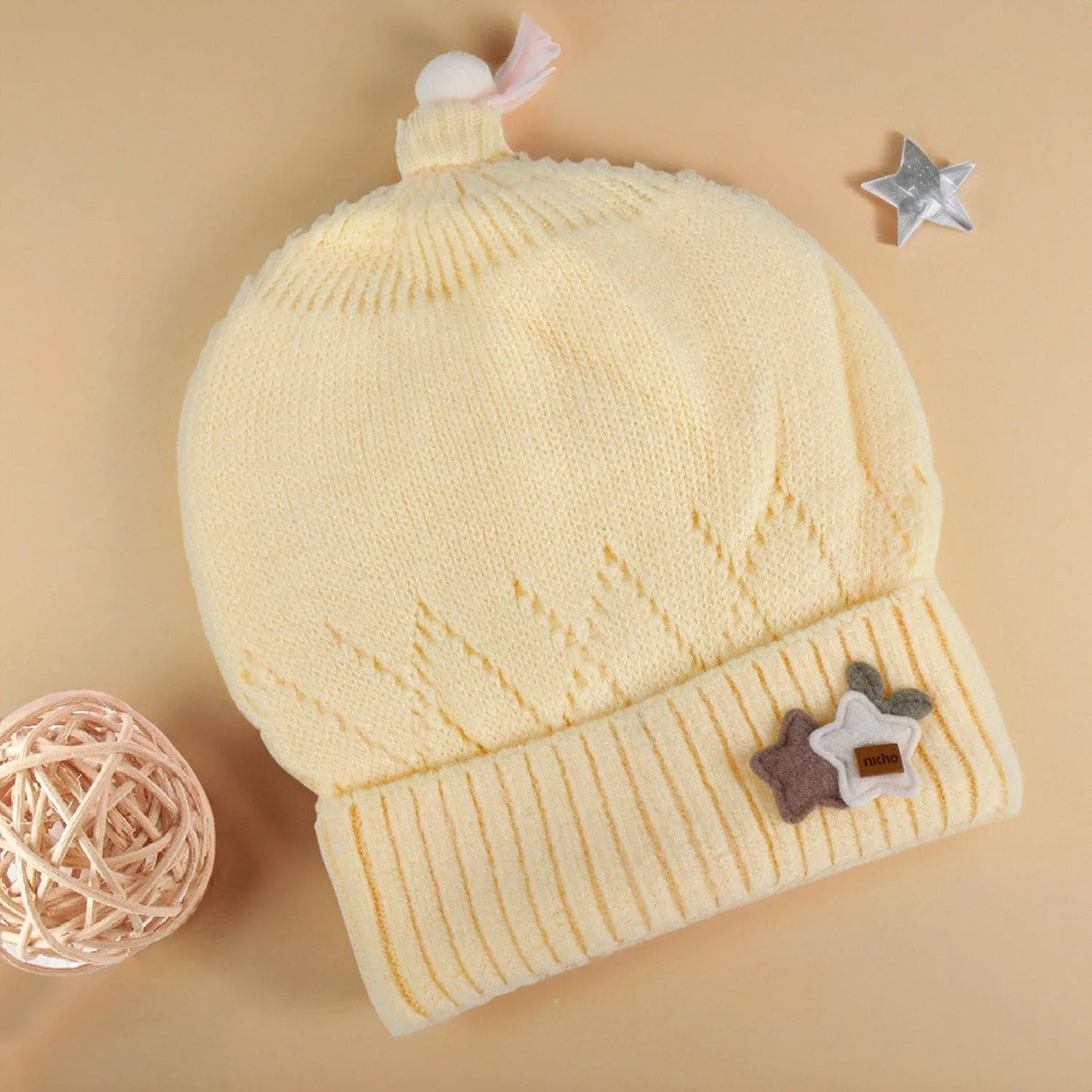 Baby Moo Star Breathable Beanie Warm Knitted Woollen Cap - Yellow