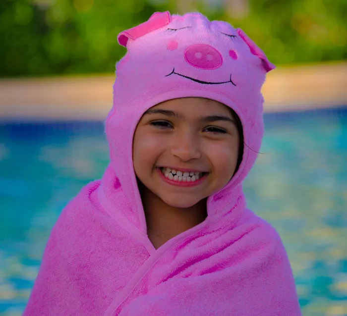 Bamboo Rayon Piggy Hooded Turkish Towel Little Kid