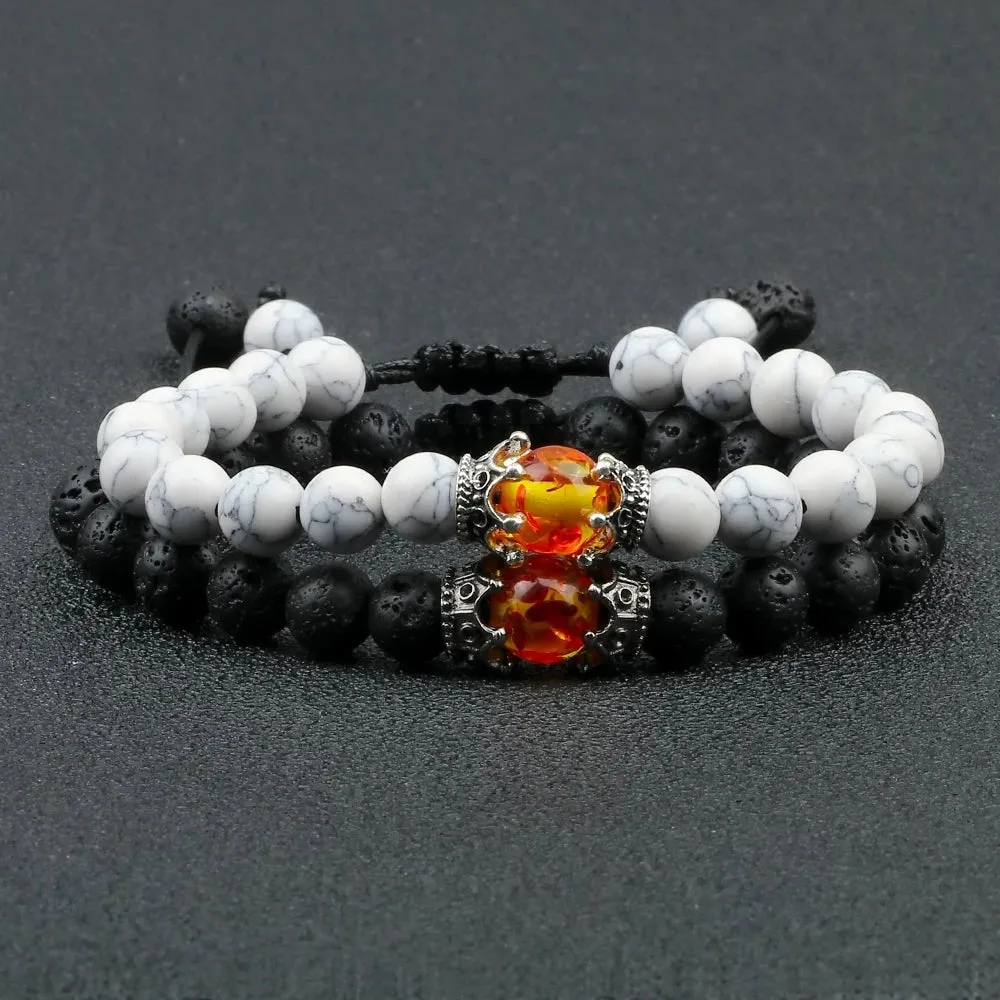 Black Lava Stone Crown Charm Tiger Eye Beads Bracelet For Men Women Braided Bracelets Handmade Adjustable Jewelry Pulseira