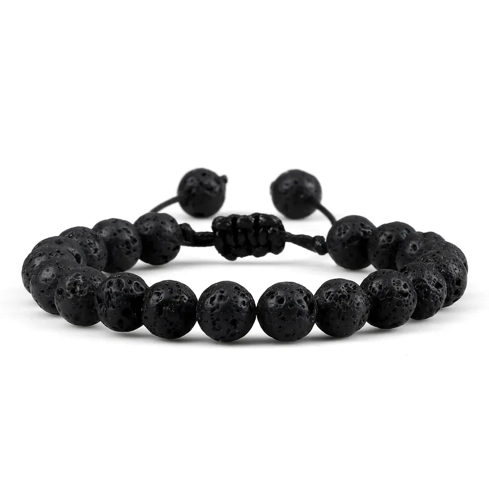 Black Lava Stone Crown Charm Tiger Eye Beads Bracelet For Men Women Braided Bracelets Handmade Adjustable Jewelry Pulseira