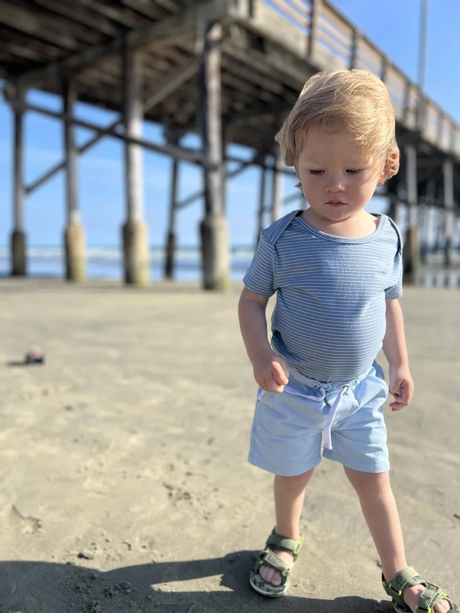 Blue Walty Soft Stripe Short Sleeve Onesie