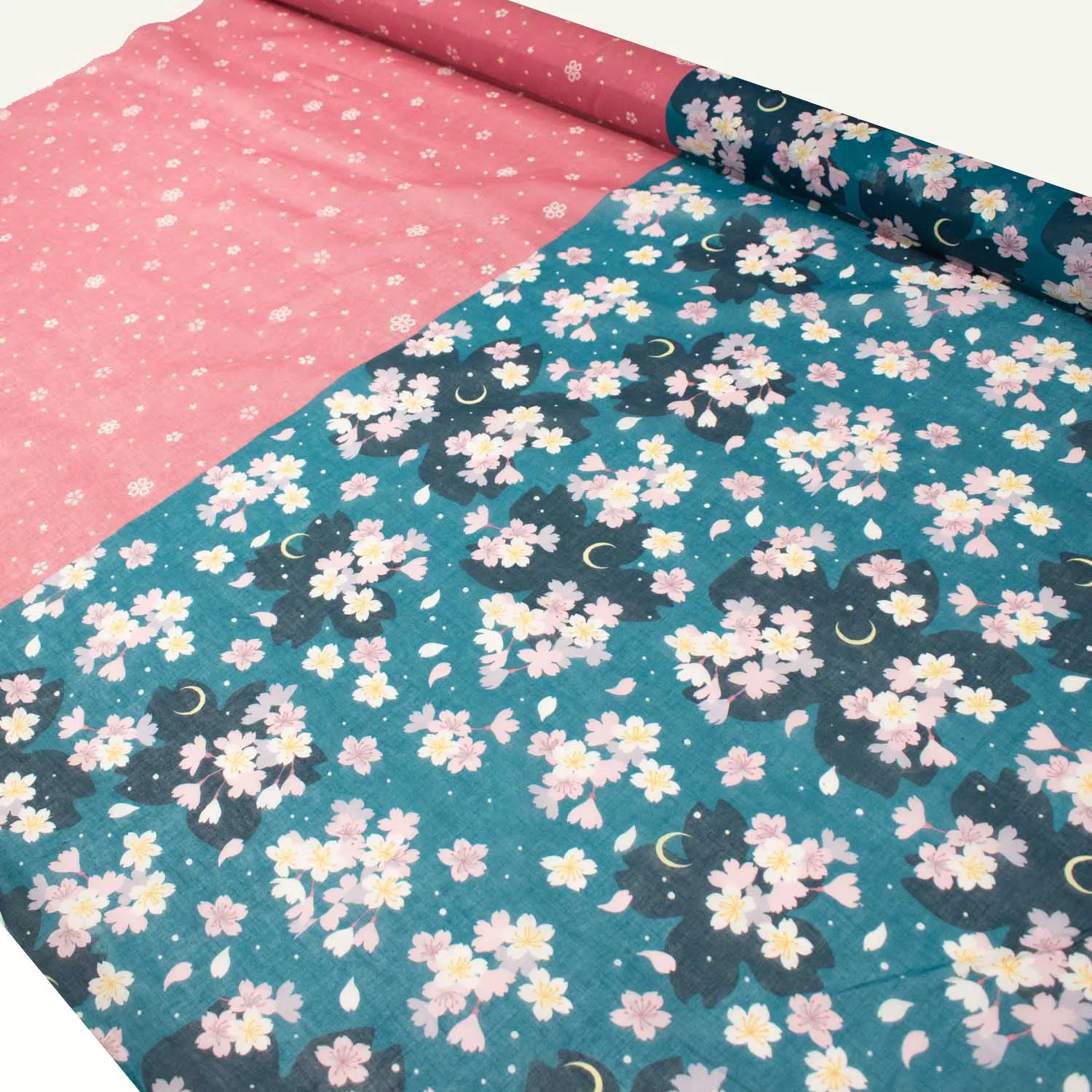 Border Printed Cotton Voile Design-25 Sakura on Pink/Turquoise