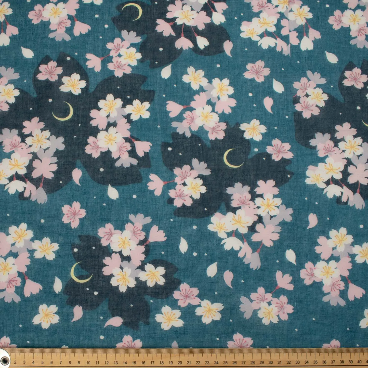 Border Printed Cotton Voile Design-25 Sakura on Pink/Turquoise