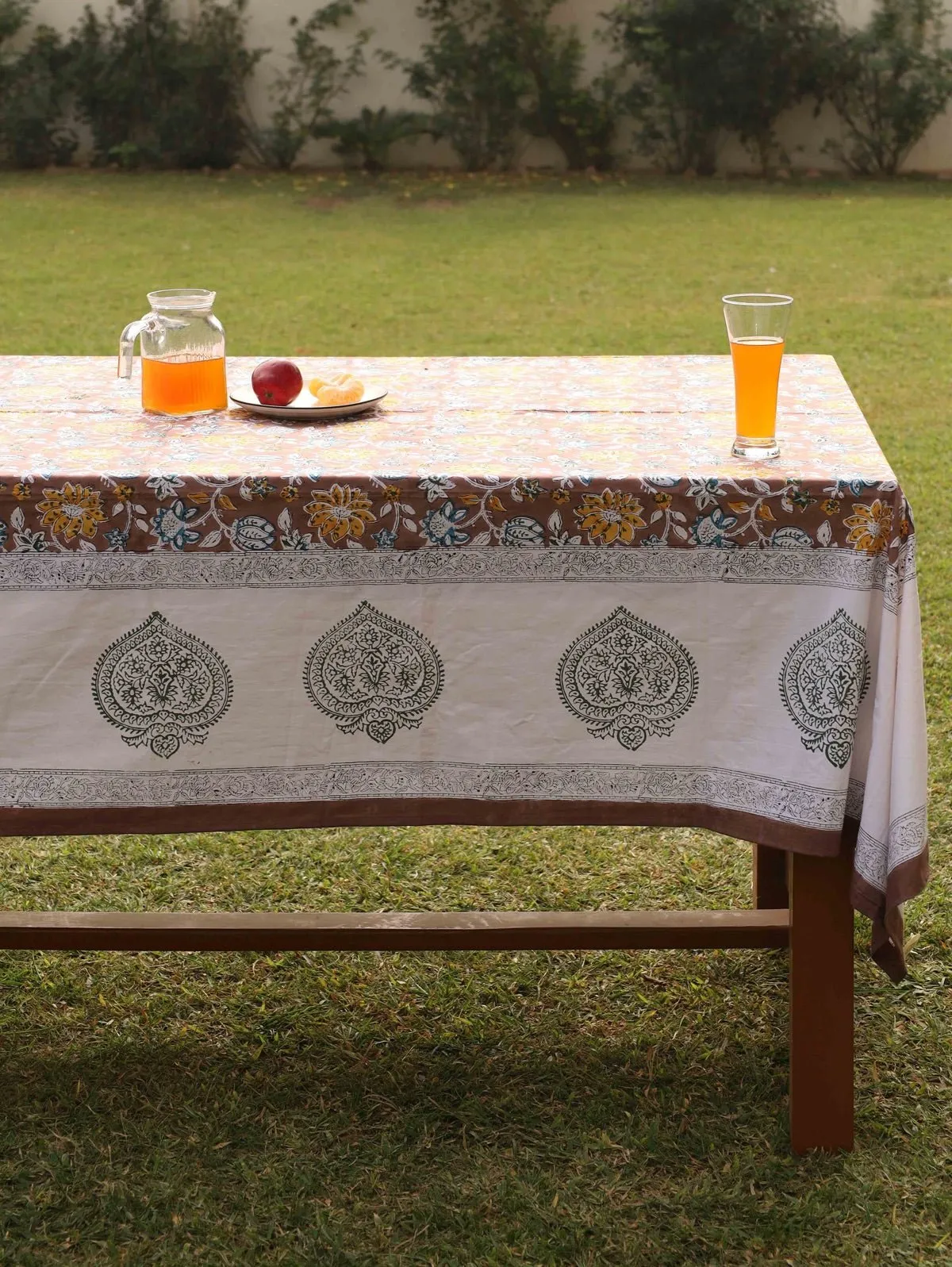 Brown Organic Cotton Table Cover- Floral Design