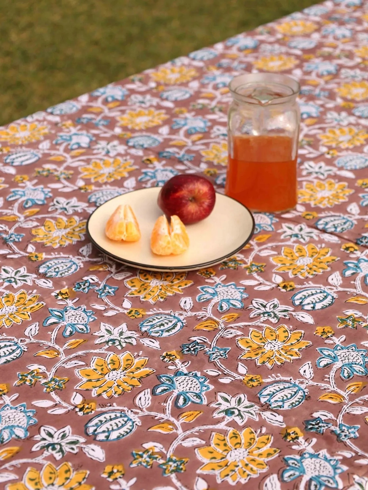 Brown Organic Cotton Table Cover- Floral Design