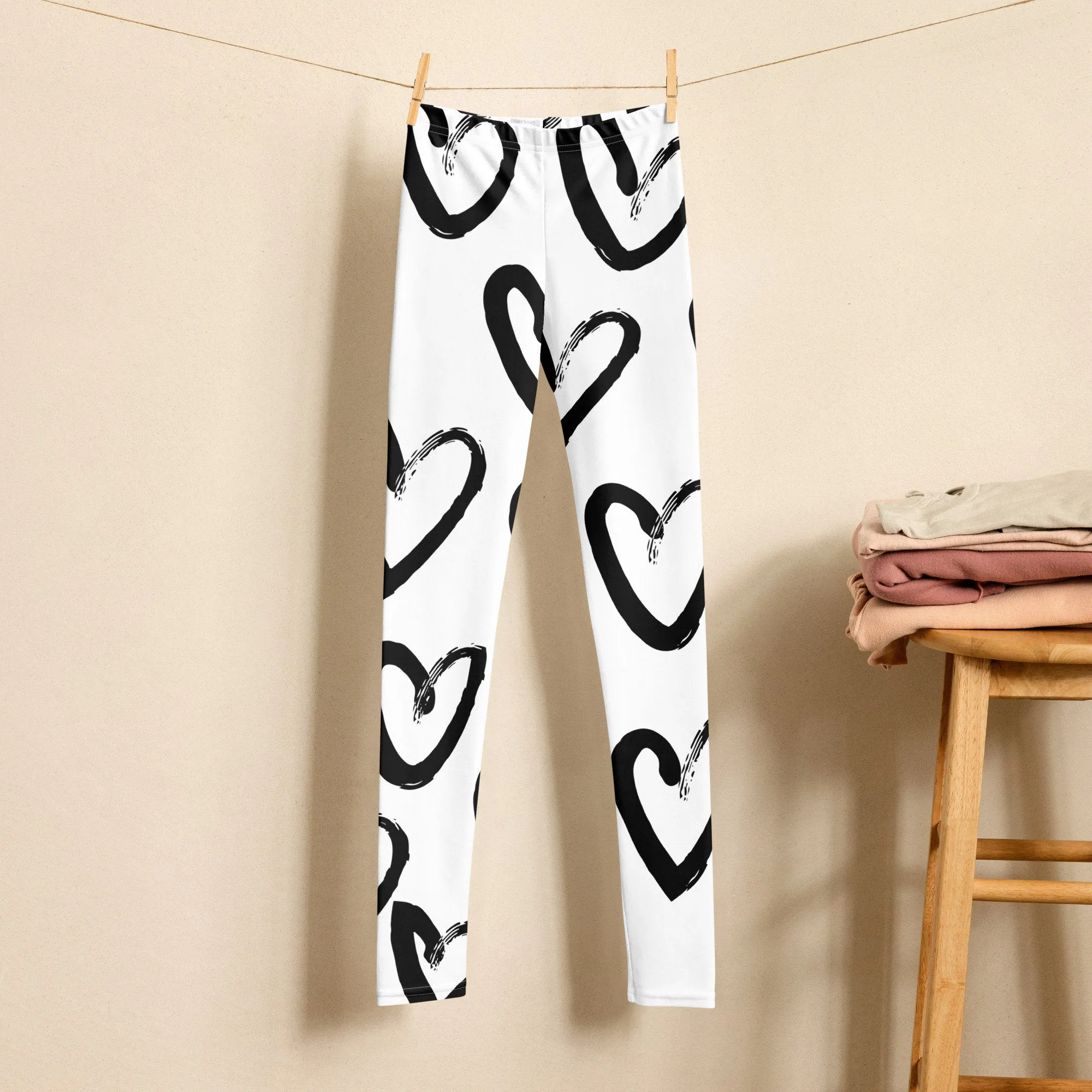 Brush Stroke Hearts Printed Youth Leggings