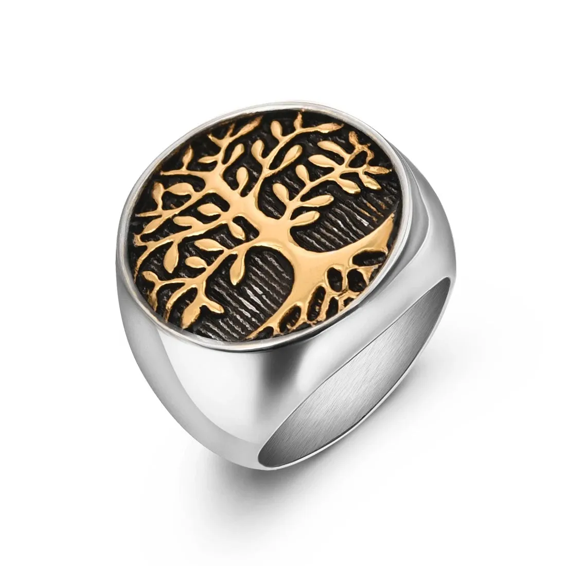 Classic Punk Style Tree Of Life Thick Rings For Men Stainless Steel Gothic Jewelry Ring Sport Party Charm Rings Wholesale Gift