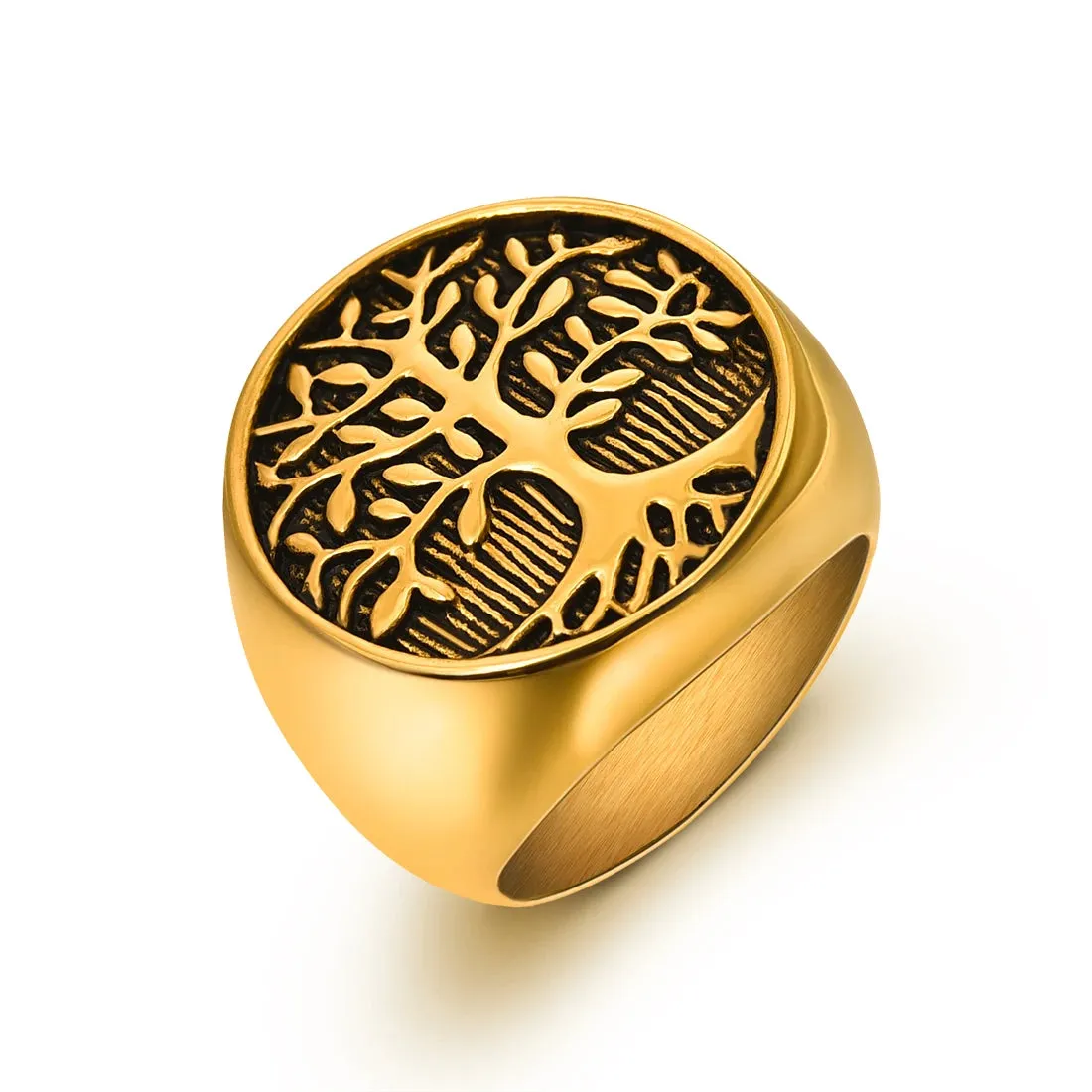 Classic Punk Style Tree Of Life Thick Rings For Men Stainless Steel Gothic Jewelry Ring Sport Party Charm Rings Wholesale Gift