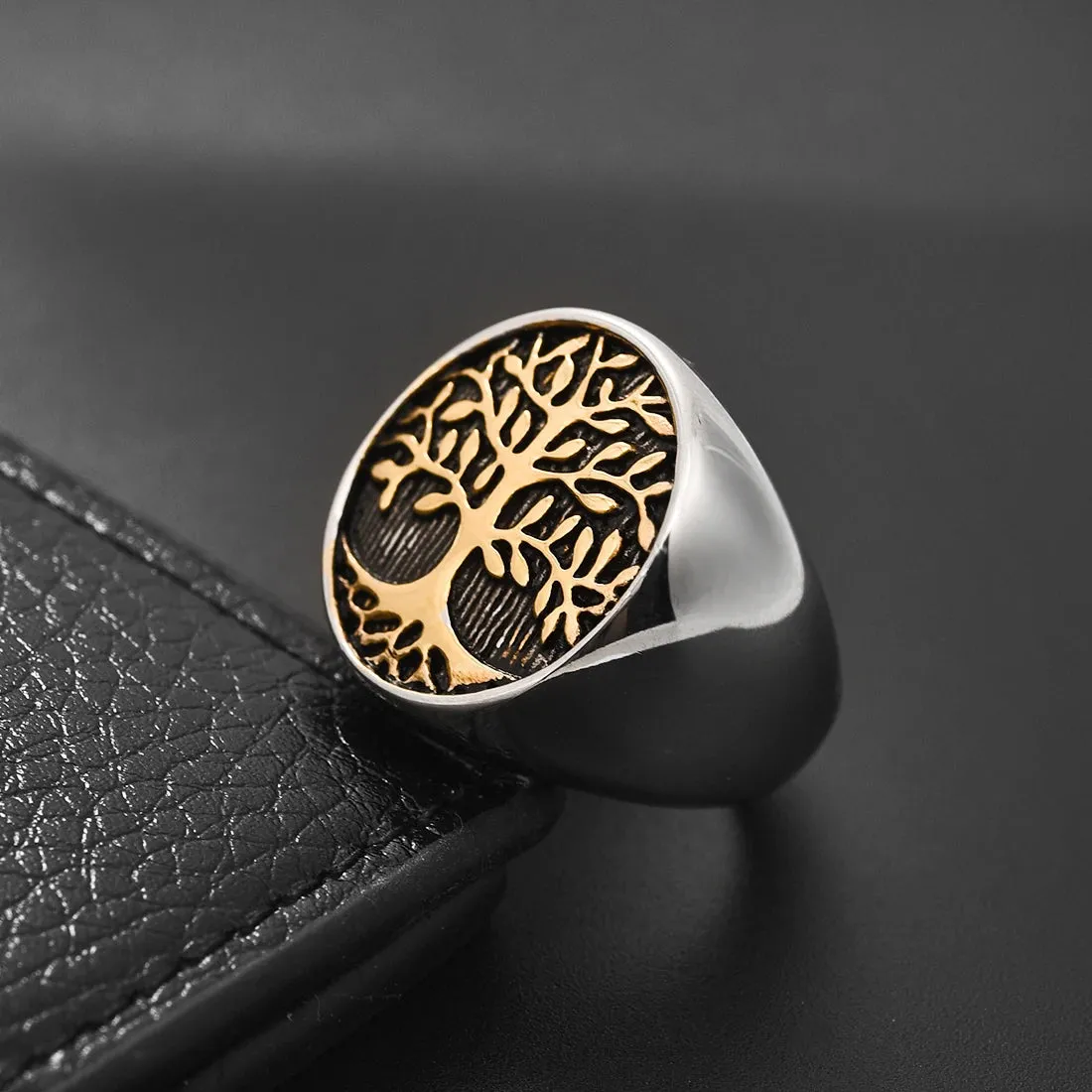 Classic Punk Style Tree Of Life Thick Rings For Men Stainless Steel Gothic Jewelry Ring Sport Party Charm Rings Wholesale Gift