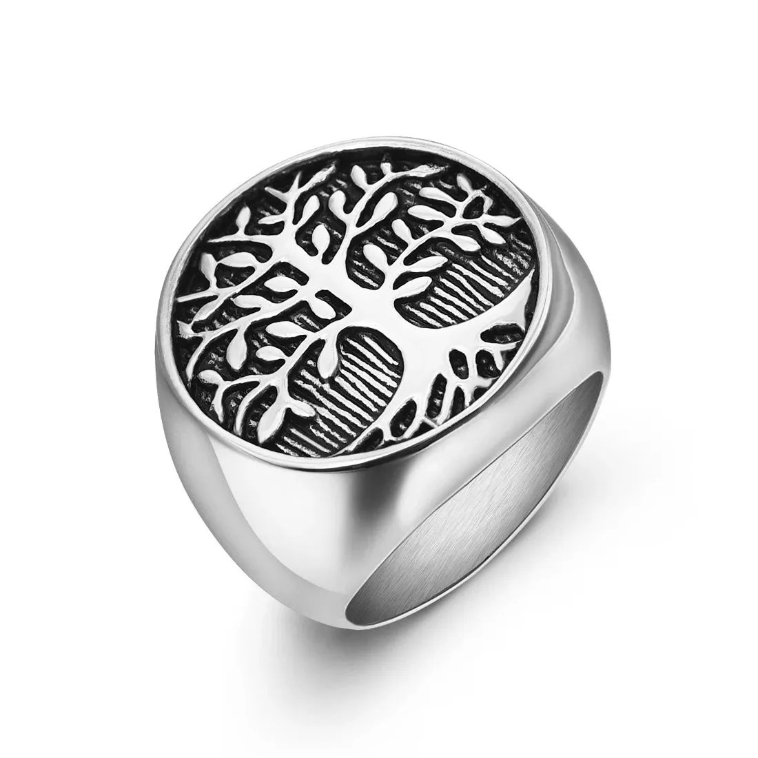 Classic Punk Style Tree Of Life Thick Rings For Men Stainless Steel Gothic Jewelry Ring Sport Party Charm Rings Wholesale Gift