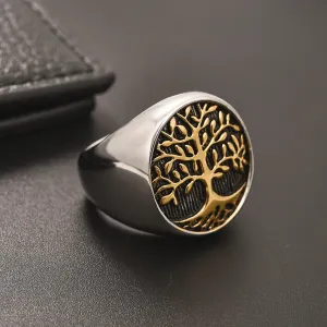 Classic Punk Style Tree Of Life Thick Rings For Men Stainless Steel Gothic Jewelry Ring Sport Party Charm Rings Wholesale Gift