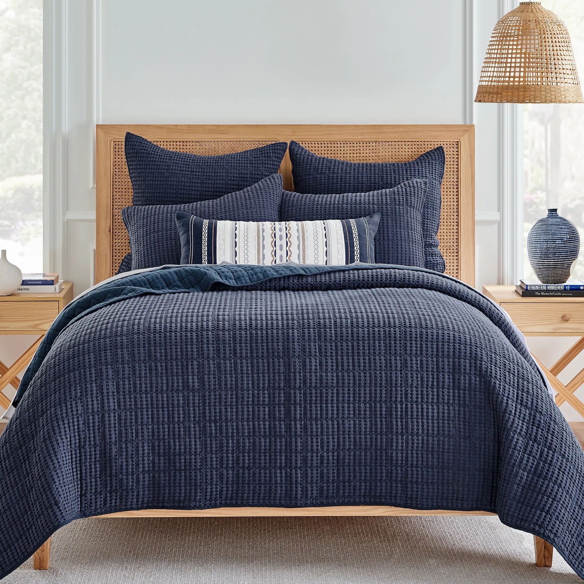 cozy Mills Waffle - King/Cal King Quilt Set - Grey Cotton Waffle - Quilt Size (106 x 92in.), Sham Size (36 x 20in.) Navy Twin Quilt