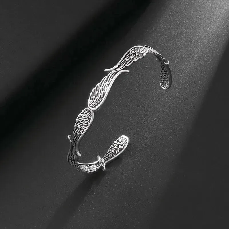 Creative Silver Plated Feather Wings Cuff Bracelet Men Women Cuff Adjustable Bracelet Punk Casual Sports Jewelry Gift