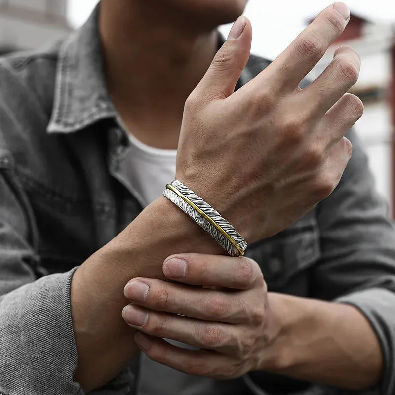 Creative Silver Plated Feather Wings Cuff Bracelet Men Women Cuff Adjustable Bracelet Punk Casual Sports Jewelry Gift