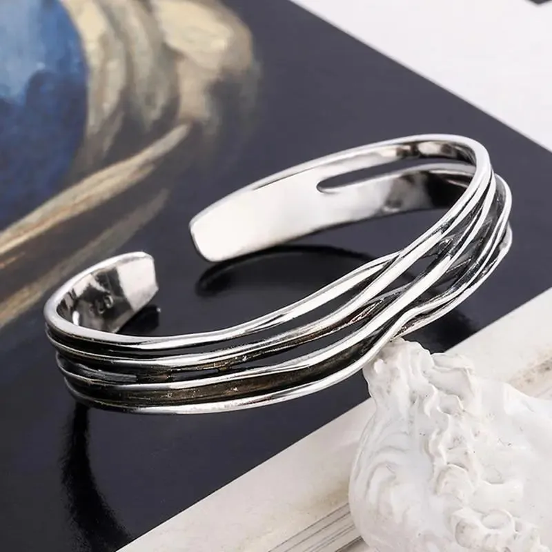 Creative Silver Plated Feather Wings Cuff Bracelet Men Women Cuff Adjustable Bracelet Punk Casual Sports Jewelry Gift