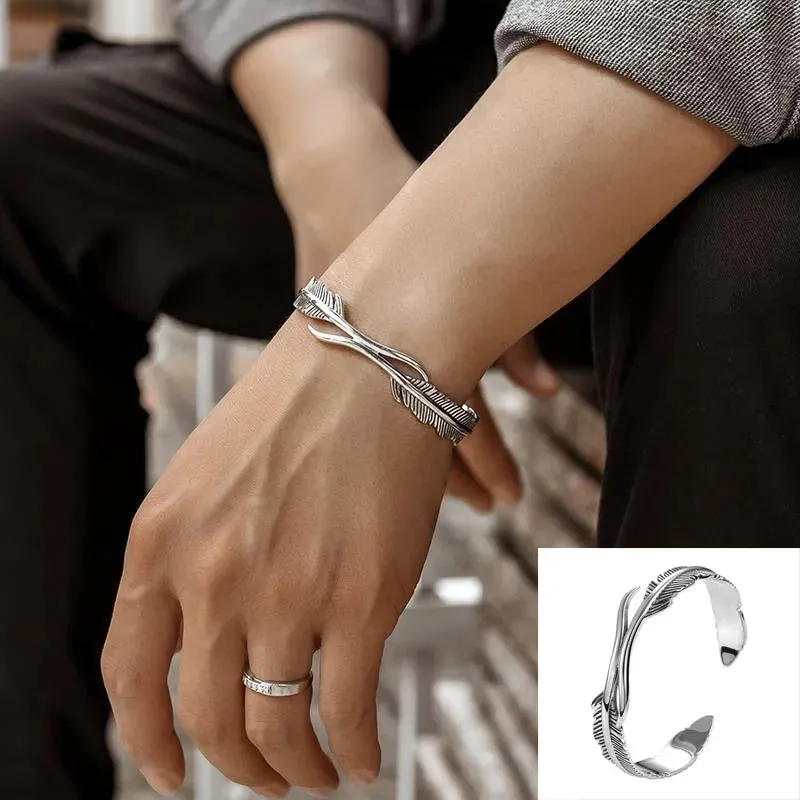 Creative Silver Plated Feather Wings Cuff Bracelet Men Women Cuff Adjustable Bracelet Punk Casual Sports Jewelry Gift