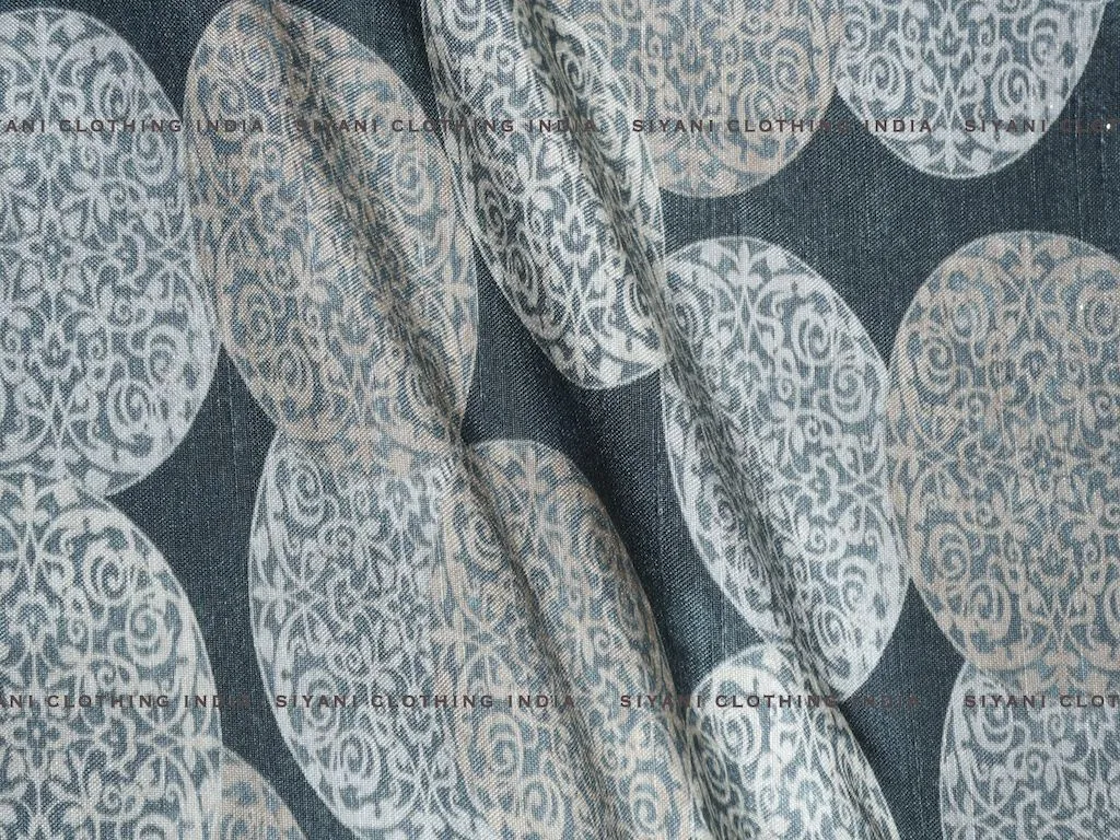 Dark Green Printed Raw Silk Fabric