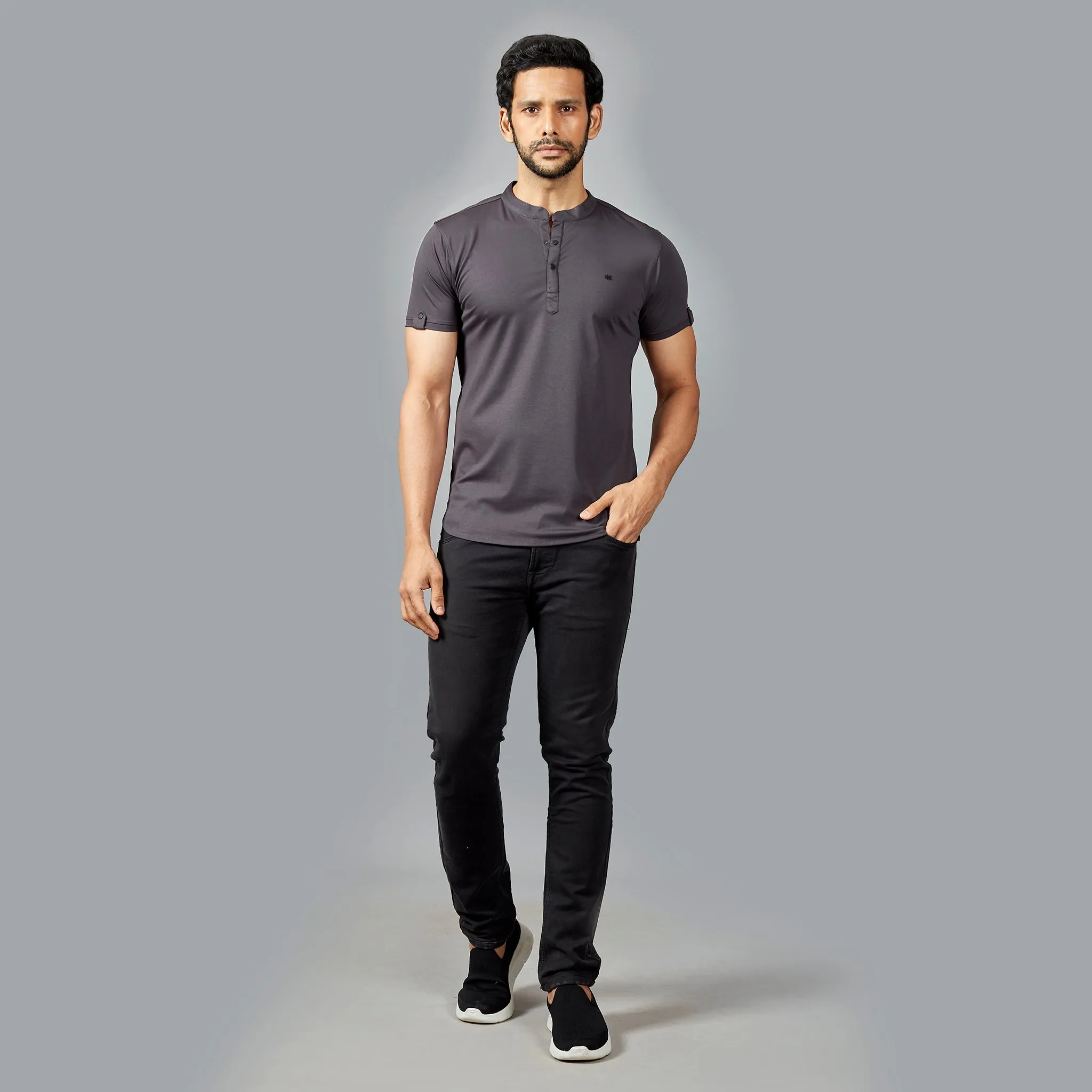 Dark Grey Henley T-shirt