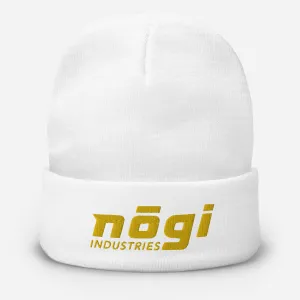 Embroidered Beanie w Puff logo (White w Gold)