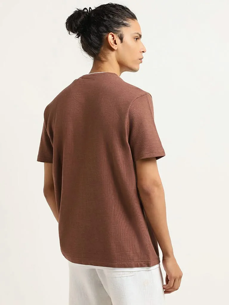 ETA Brown Henley Cotton Slim Fit T-Shirt