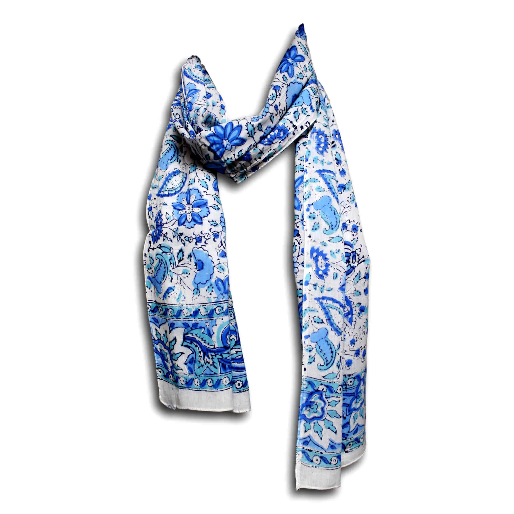 Fiorella Lightweight Soft Cotton Floral Scarf for Women, Sea Haze