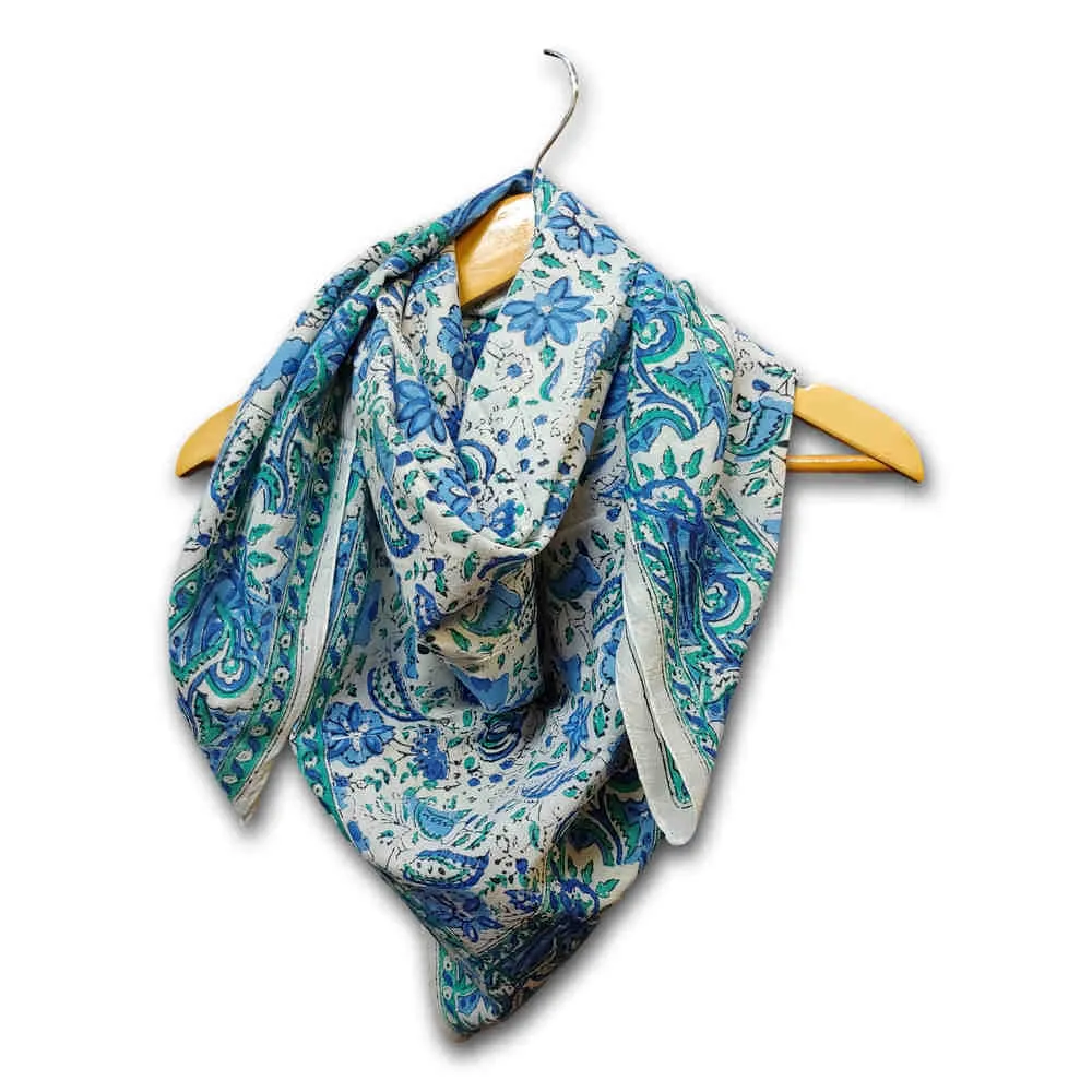 Fiorella Lightweight Soft Cotton Floral Scarf for Women, Sea Haze