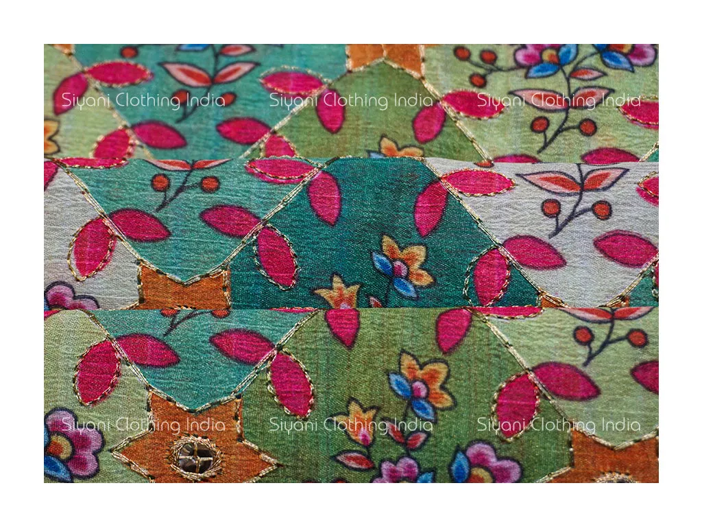 Firozi Multicolor Floral Embroidered Fabric