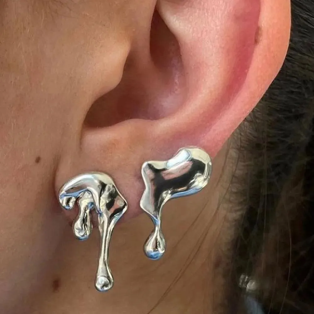 Funky Liquid Metal Cutout Earrings: Edgy Hip-Hop Fashion Accessories