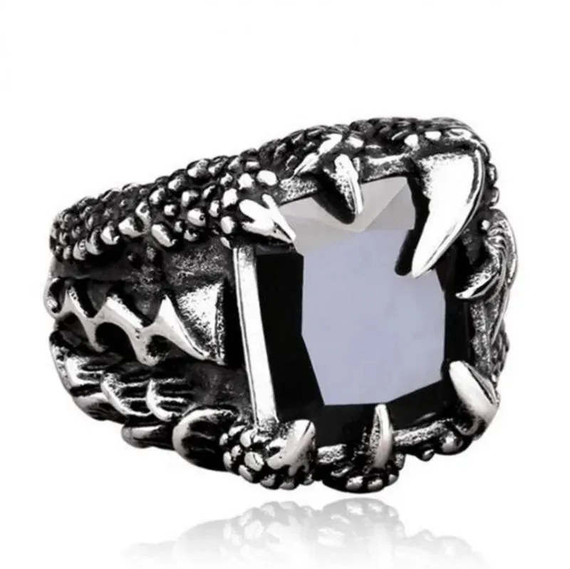 Gothic Blue Red Black Crystal Devil Dragon Claw Ring Men's Fashion Trend Exquisite Casual Street Cool Rider Ring Jewelry