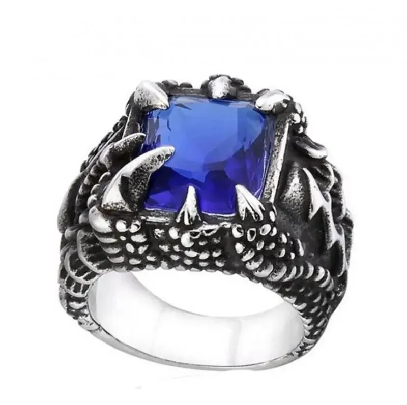 Gothic Blue Red Black Crystal Devil Dragon Claw Ring Men's Fashion Trend Exquisite Casual Street Cool Rider Ring Jewelry