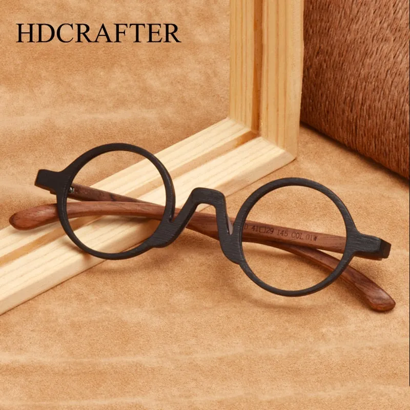 Hdcrafter Unisex Full Rim Round Wood Eyeglasses 5610d