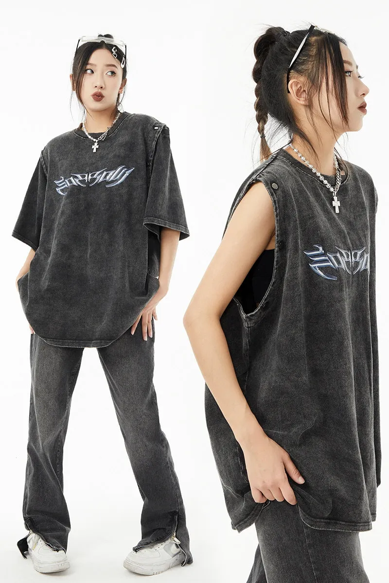 Heavy Wash Detachable Sleeves Vest