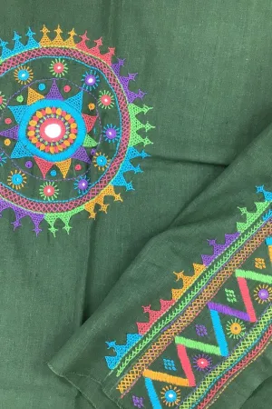 Indiva Handcrafted Lambani Embroidered Green Khadi Blouse Piece