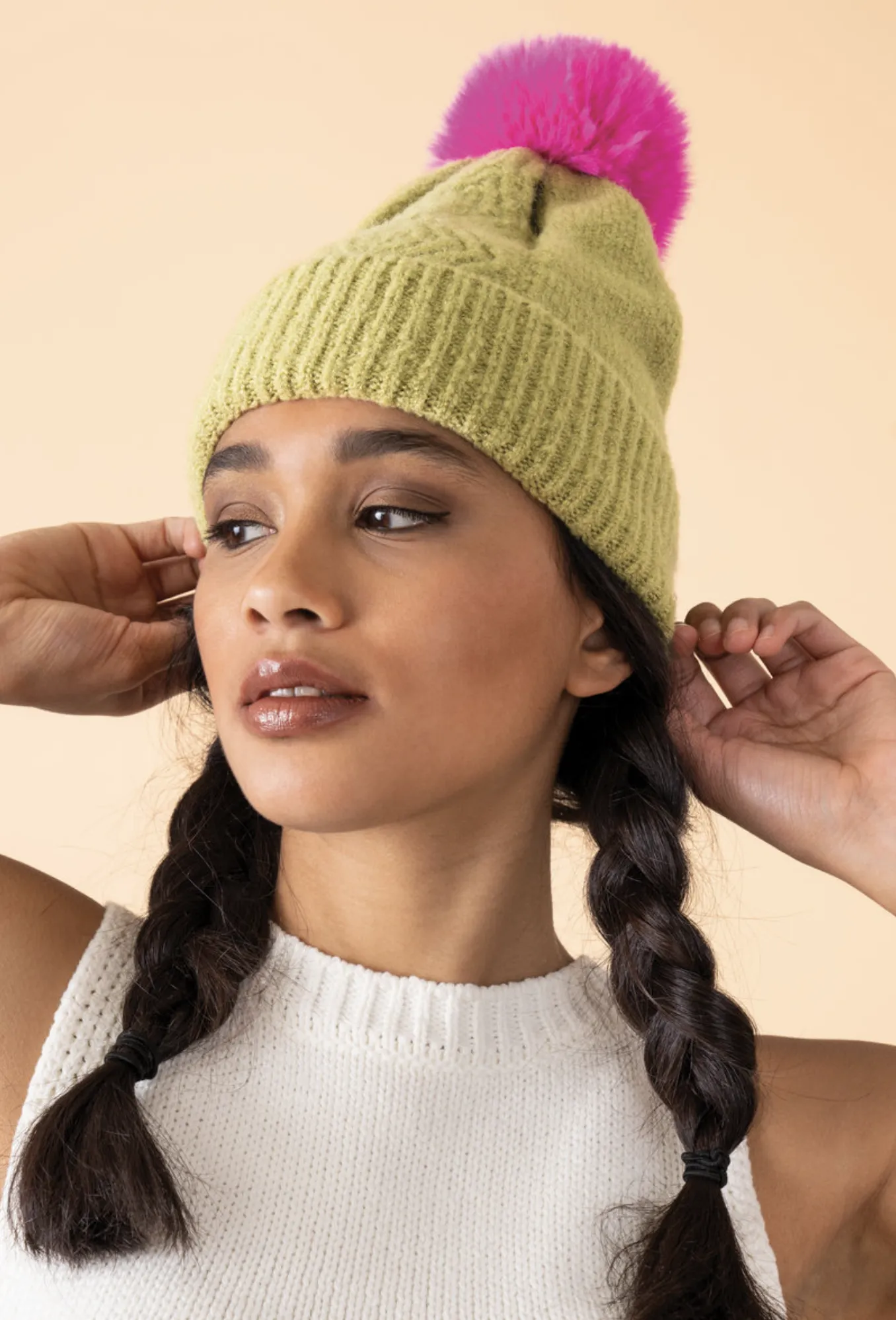 Ingrid Bobble Hat - Lime/Fuchsia