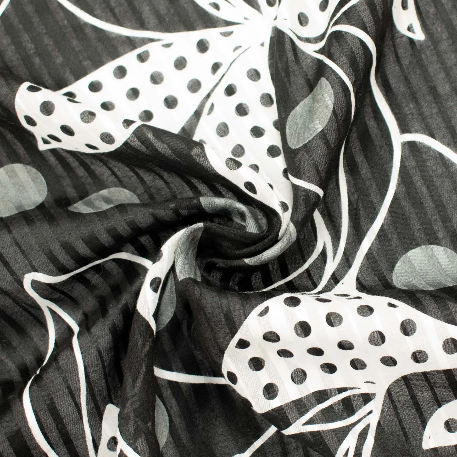 Japanese Cotton Prints Black & White Floral Design-2