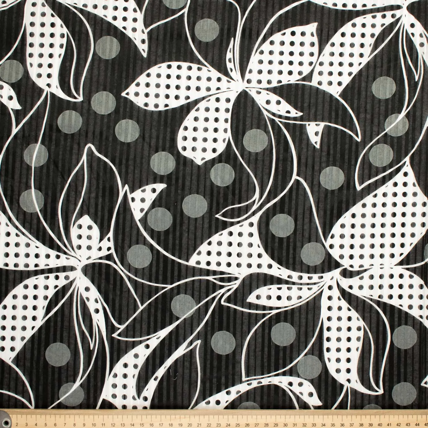 Japanese Cotton Prints Black & White Floral Design-2