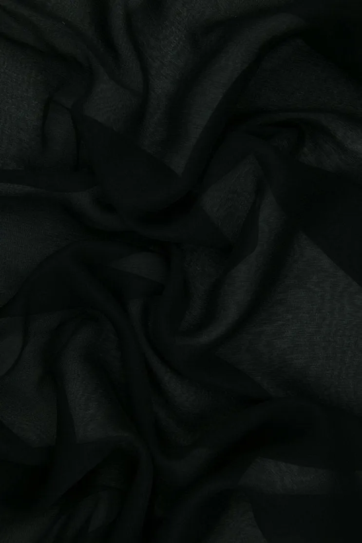 Jet Black Silk Crinkled Chiffon Fabric